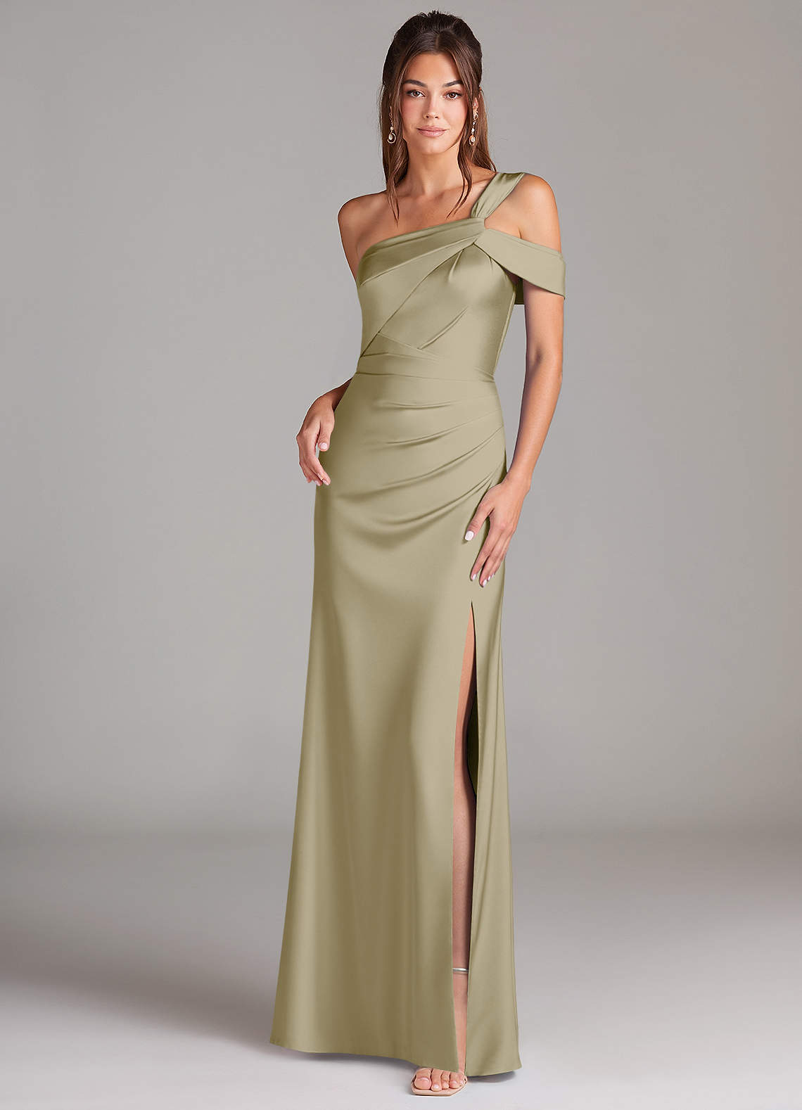 elyessen Wynter Black Sheath One Shoulder Stretch Satin Dress 1