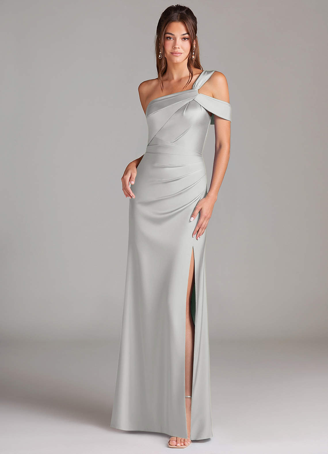 elyessen Wynter Black Sheath One Shoulder Stretch Satin Dress 7