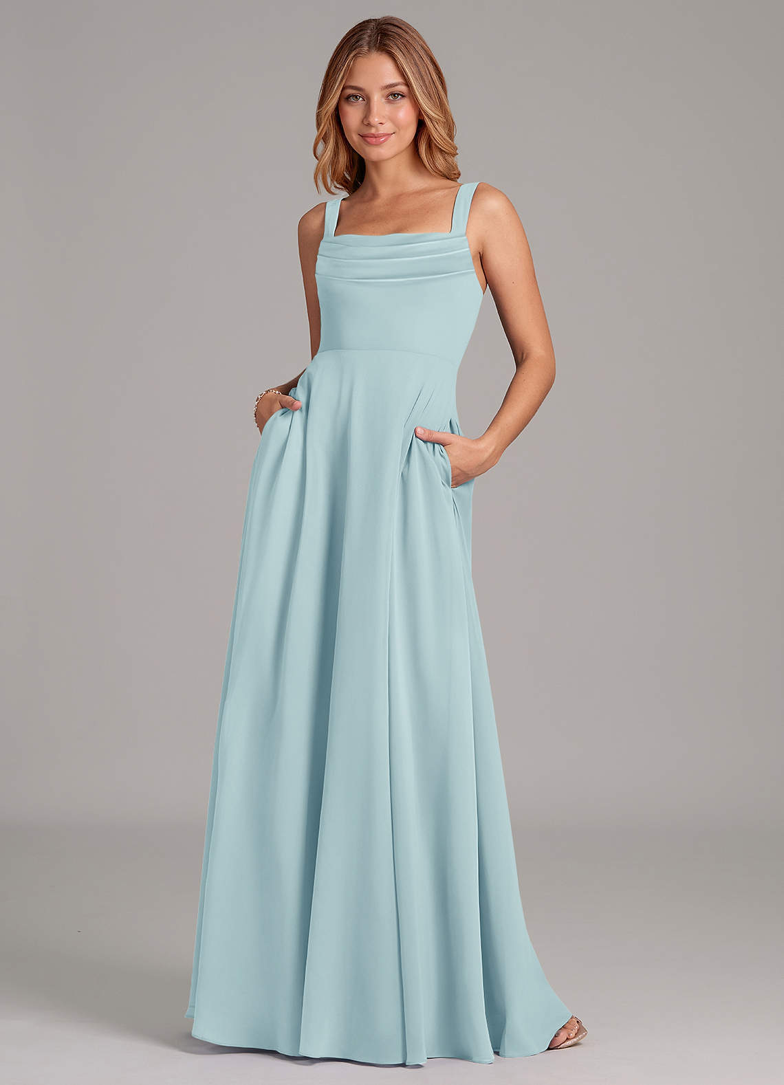elyessen Shaude Sky Blue A-Line Pleated Chiffon Dress 2