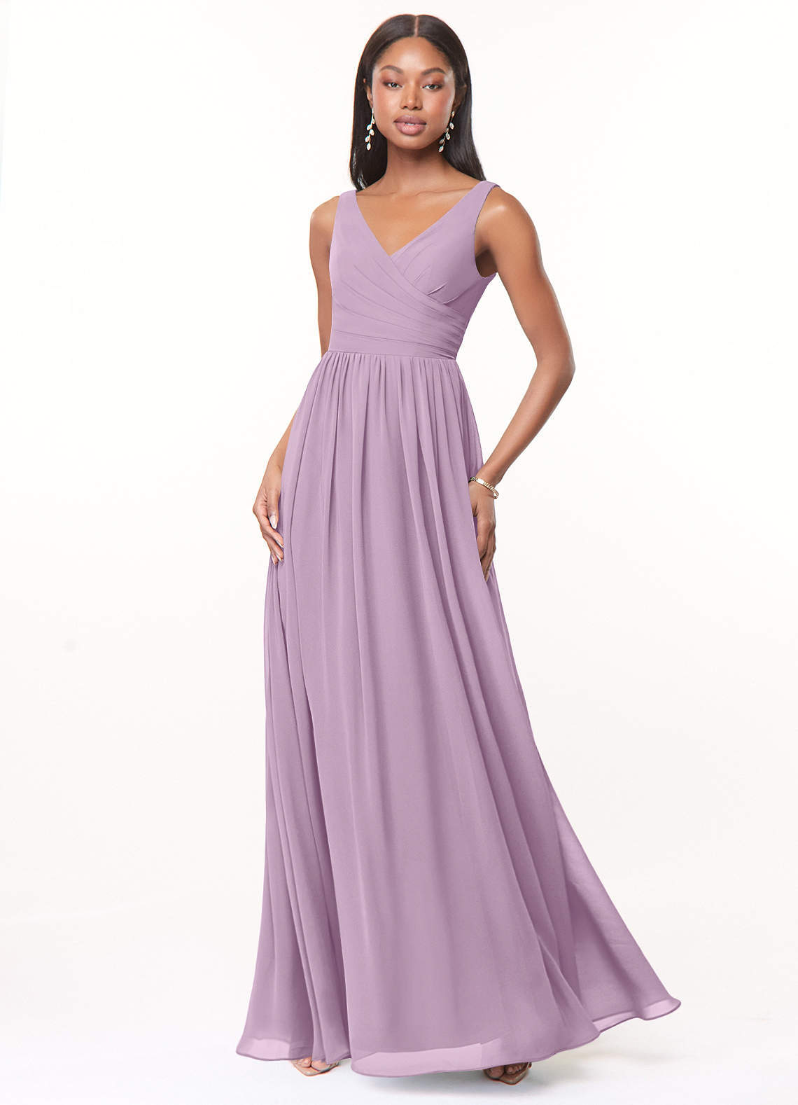 elyessen Keyla Dusty Blue A-Line V-Neck Pleated Chiffon Dress 5