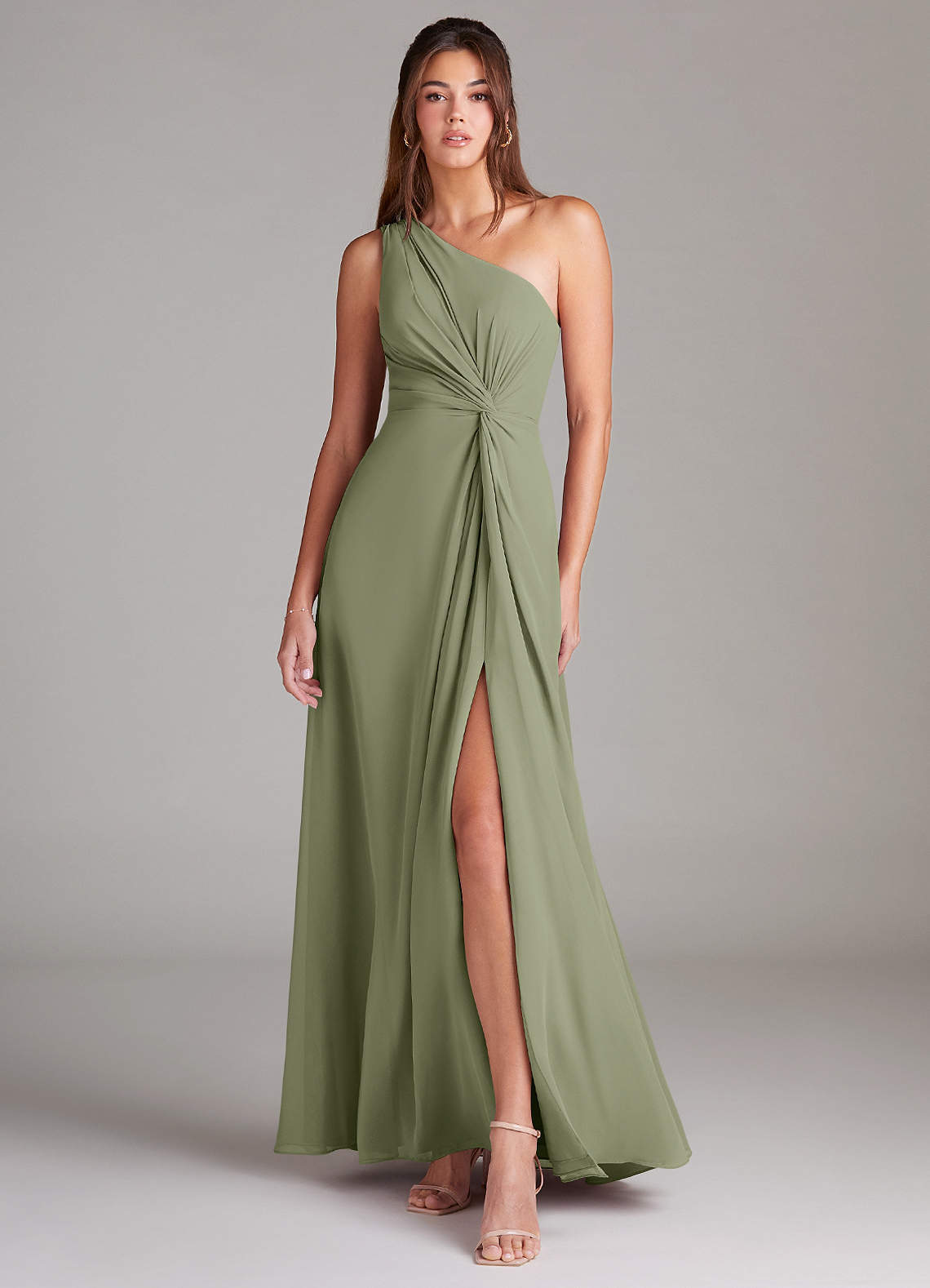 elyessen Brooke Sky Blue A-Line One Shoulder Chiffon Dress 1