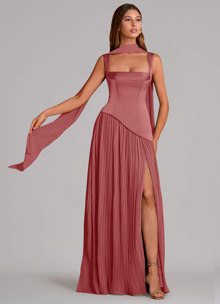 elyessen Stephanie Black A-Line Pleated Stretch Satin Dress 4