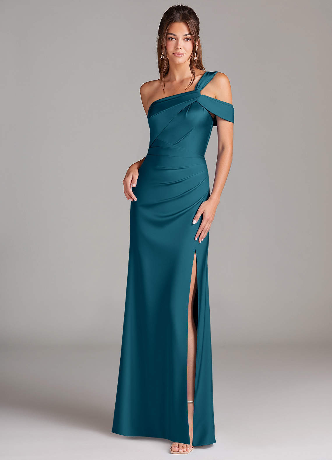 elyessen Wynter Black Sheath One Shoulder Stretch Satin Dress 3