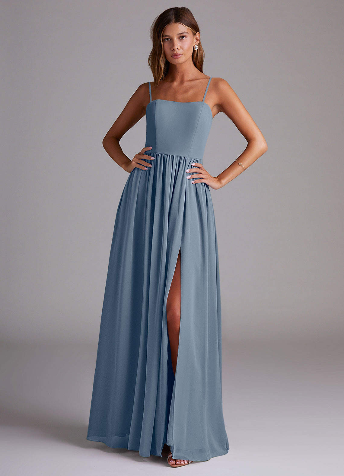 elyessen Calianna Dusty Blue A-Line Off the Shoulder Chiffon Convertible Dress 3