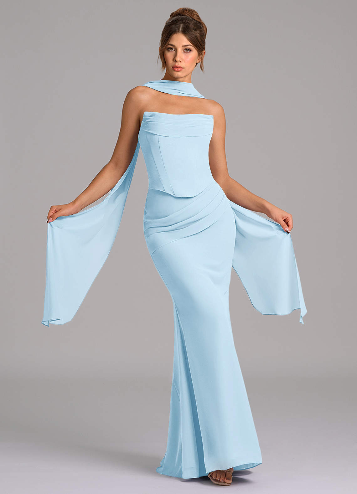 elyessen Sorrel Sky Blue Mermaid Corset Chiffon Dress 2