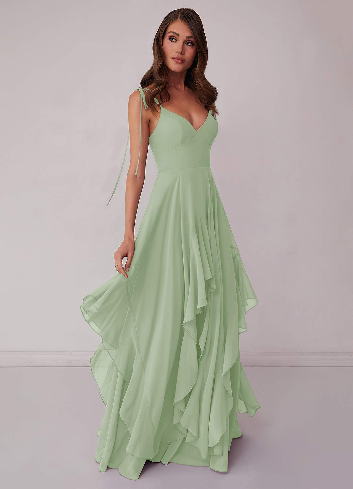 Agave A-Line Bow Chiffon Dress Moss Green 1