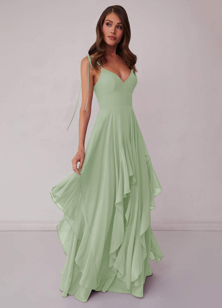 Agave A-Line Bow Chiffon Dress Moss Green 1