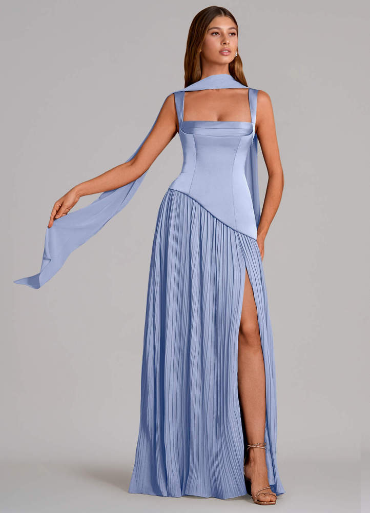 elyessen Stephanie Black A-Line Pleated Stretch Satin Dress 2