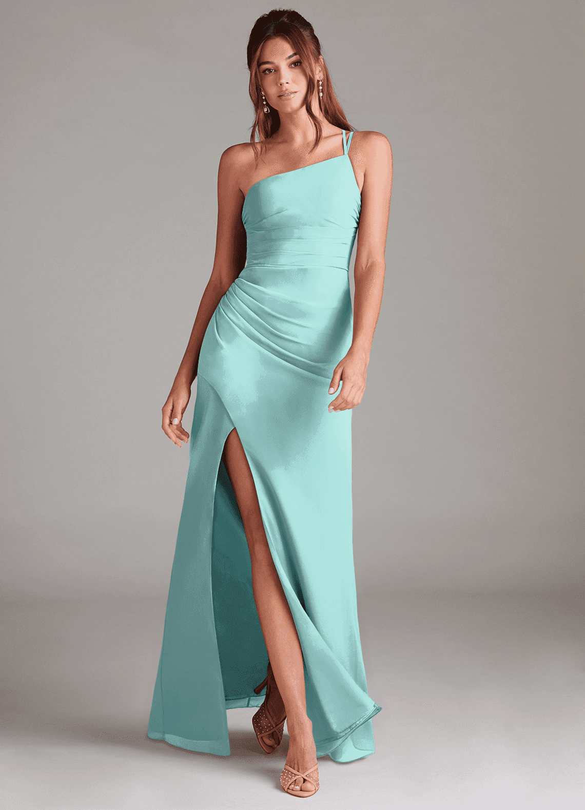 elyessen Eren Sky Blue Sheath One Shoulder Chiffon Dress 8