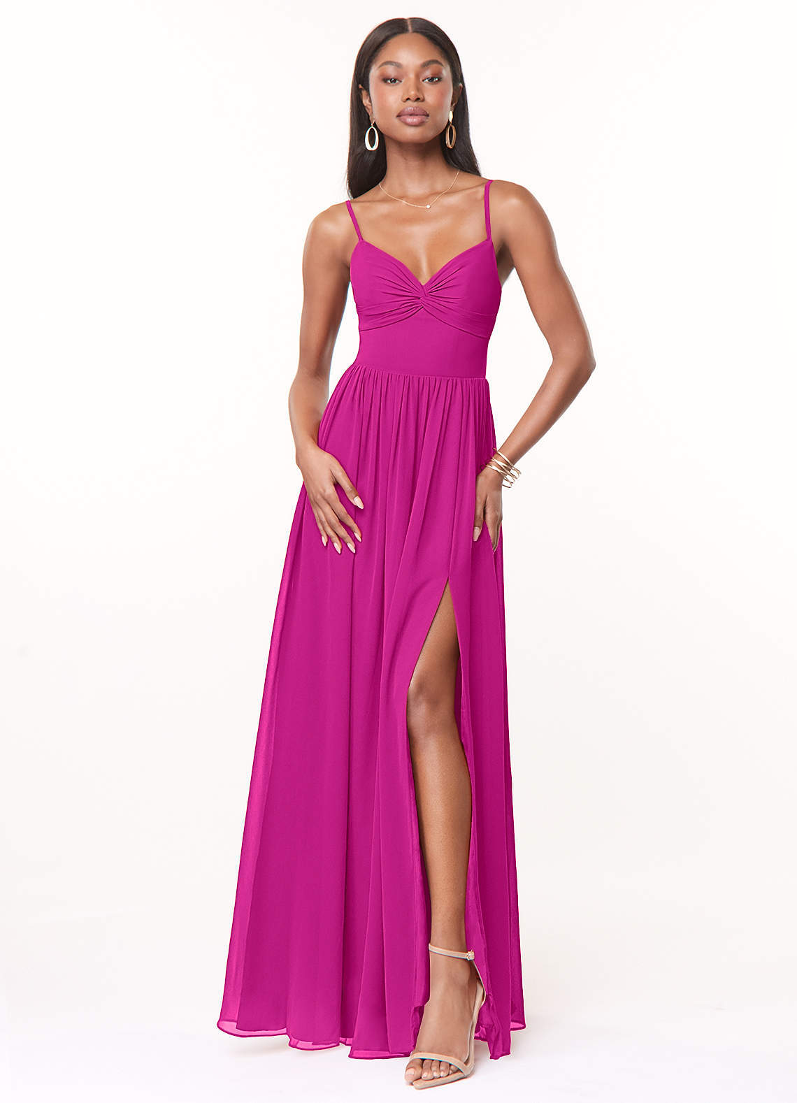 elyessen Zeya Dusty Blue A-Line V-Neck Pleated Chiffon Dress 4