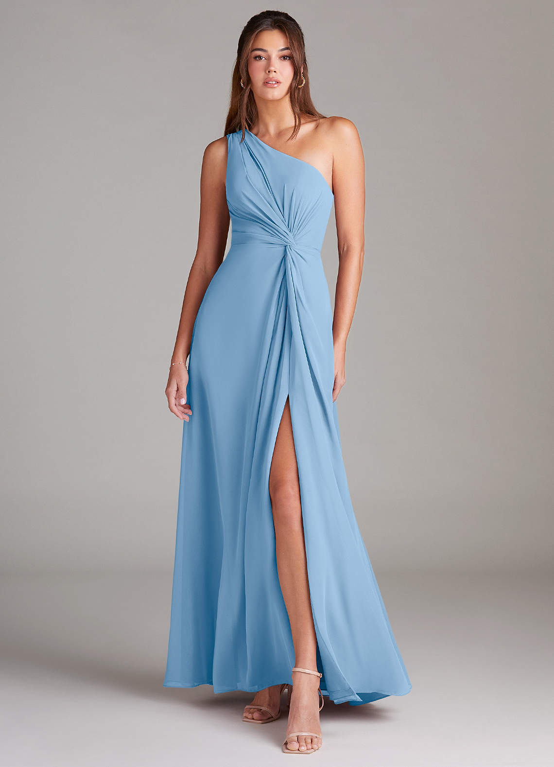 elyessen Brooke Sky Blue A-Line One Shoulder Chiffon Dress 2