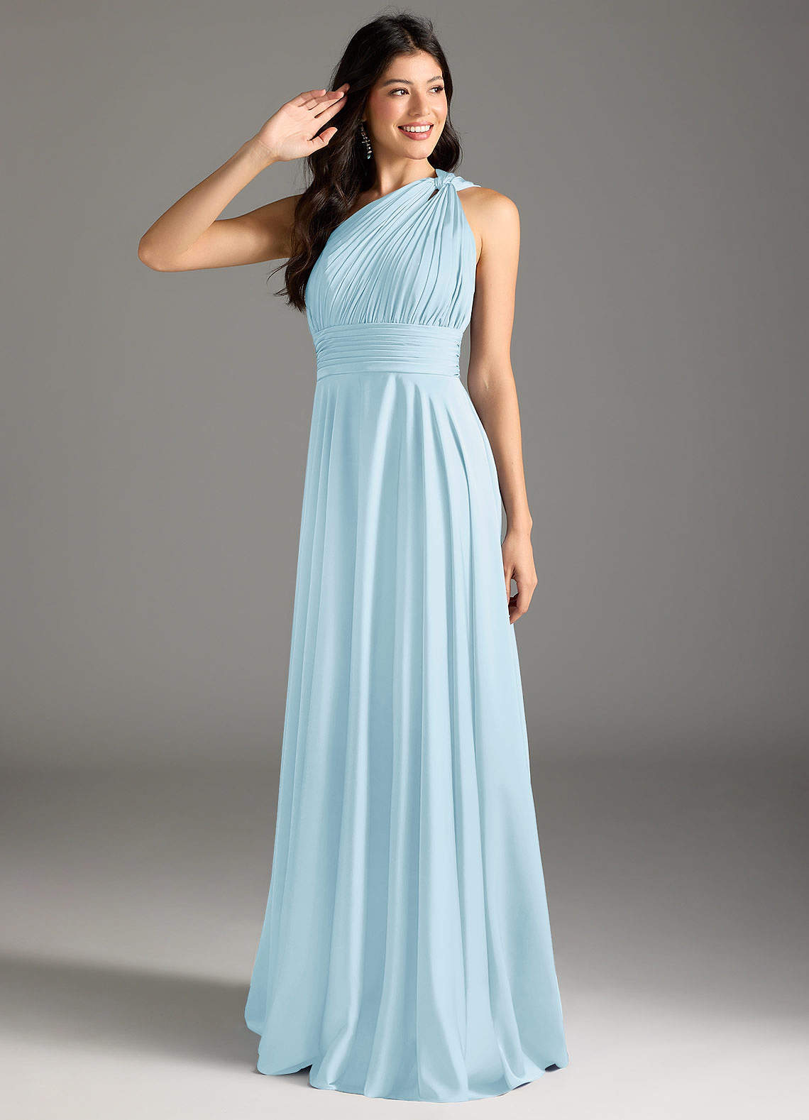 elyessen Charlize Dusty Sage A-Line One Shoulder Stretch Satin Dress 2