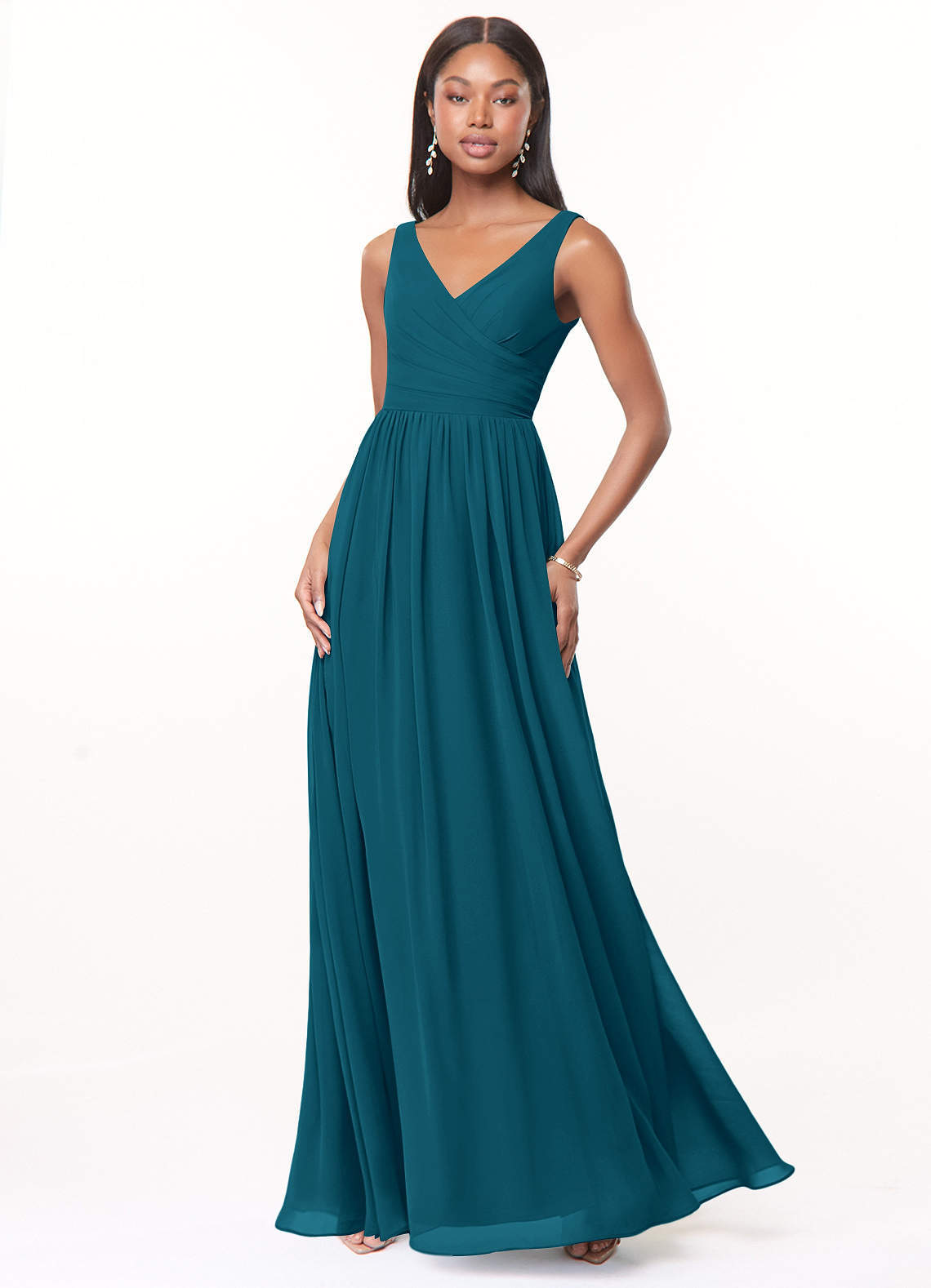 elyessen Keyla Dusty Blue A-Line V-Neck Pleated Chiffon Dress 3
