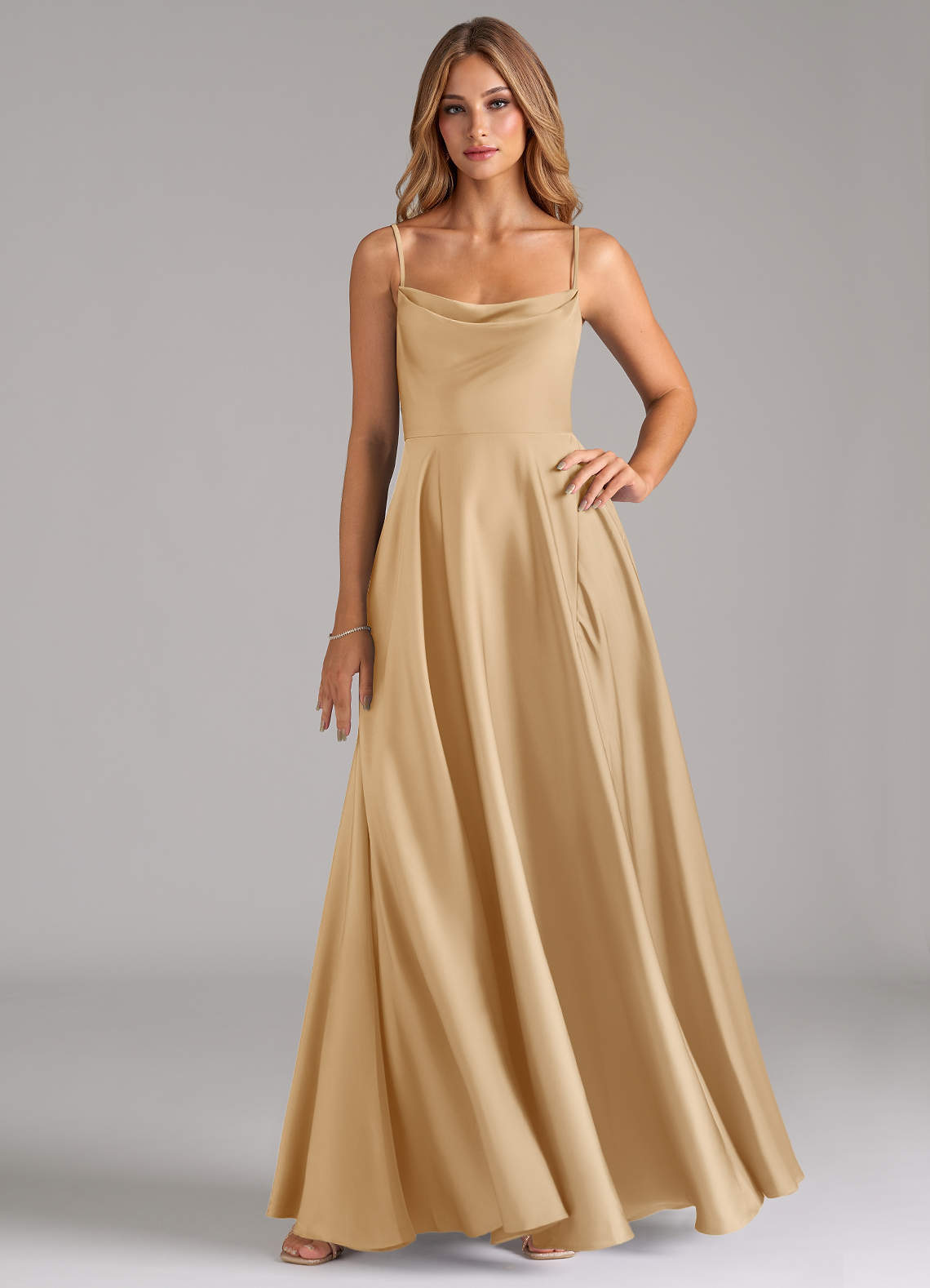elyessen Elle Sky Blue A-Line Pleated Stretch Satin Dress 7