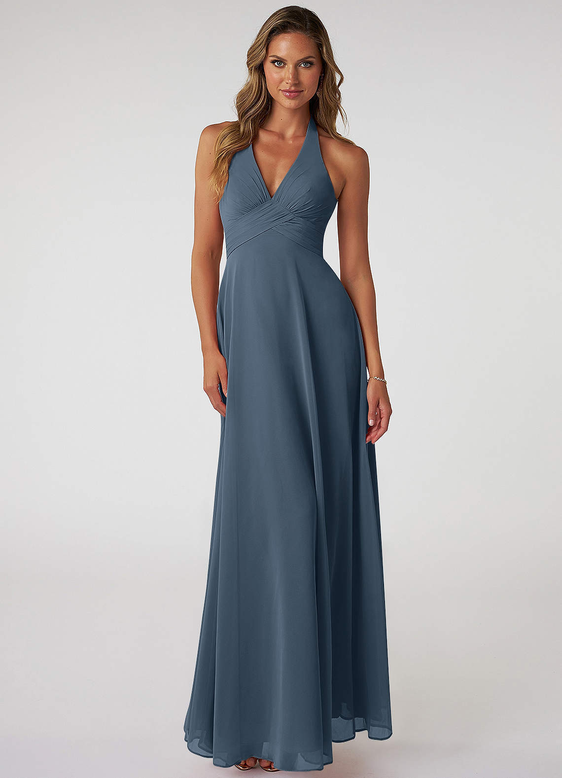 elyessen Tessie Sky Blue A-Line V-Neck Pleated Chiffon Dress 3