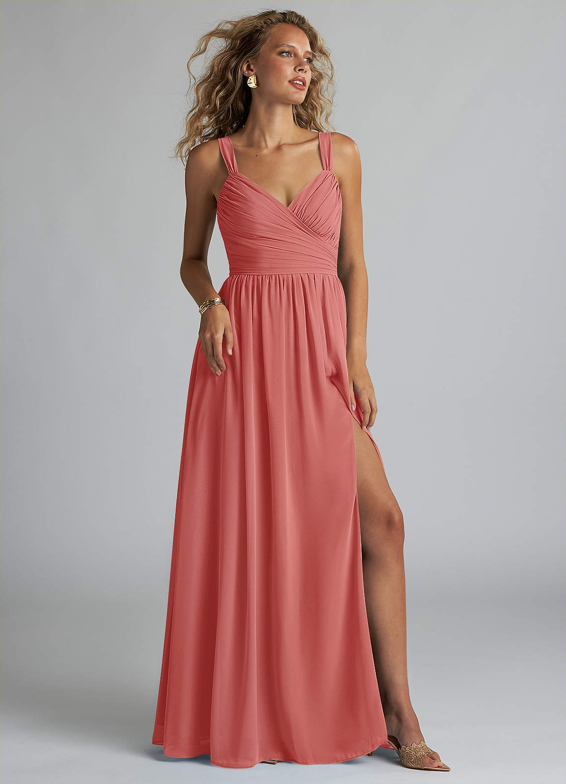 elyessen Aziza Sky Blue A-Line V-Neck Pleated Chiffon Dress 4