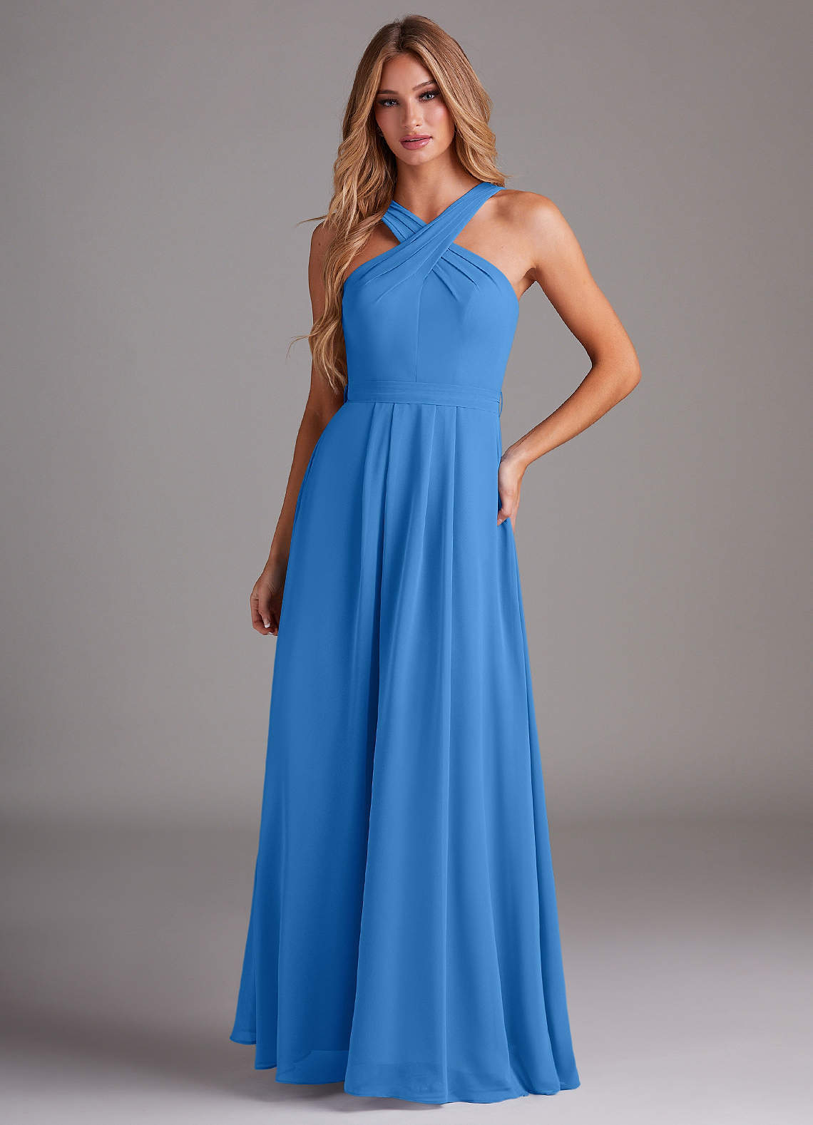 elyessen Dixie Sky Blue A-Line Halter Pleated Chiffon Dress 7