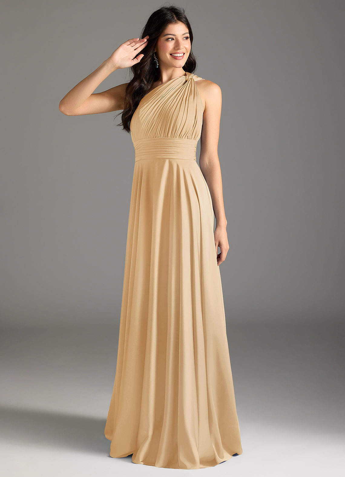 elyessen Charlize Dusty Sage A-Line One Shoulder Stretch Satin Dress 6