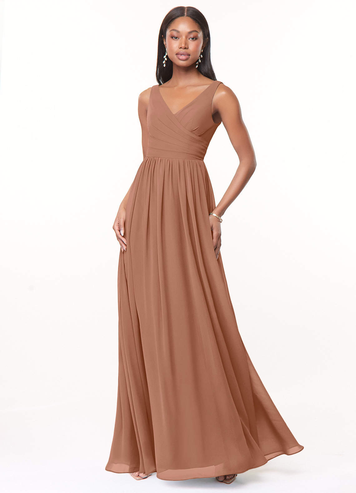 elyessen Keyla Dusty Blue A-Line V-Neck Pleated Chiffon Dress 7