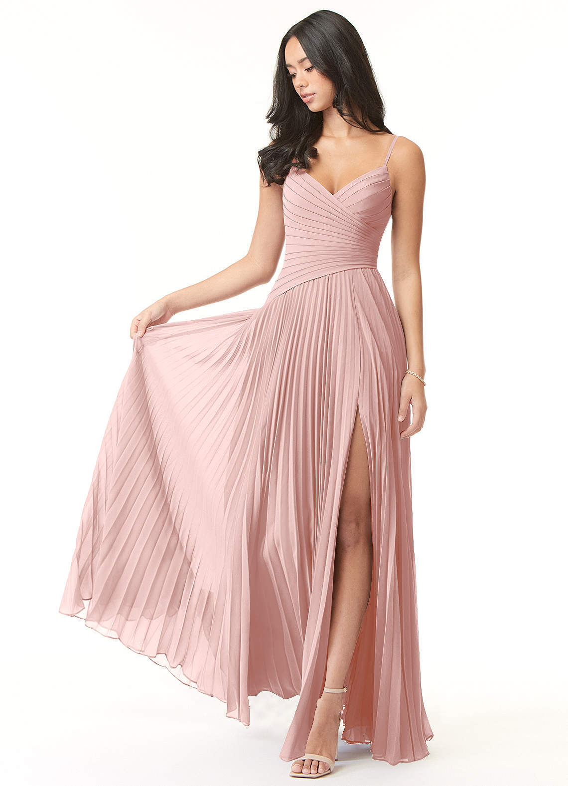 elyessen Vini Sky Blue A-Line V-Neck Pleated Chiffon Dress 4