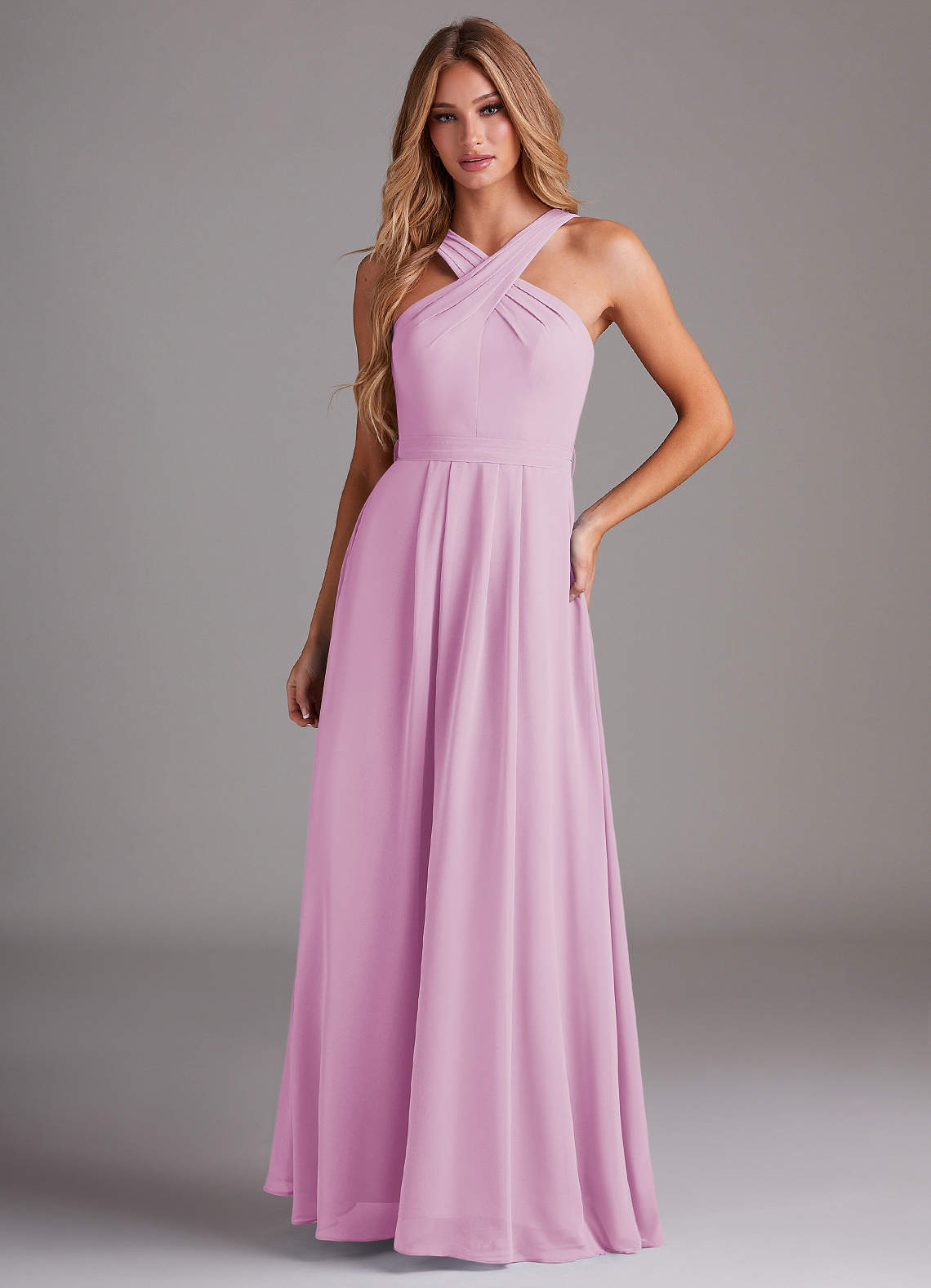elyessen Dixie Sky Blue A-Line Halter Pleated Chiffon Dress 4