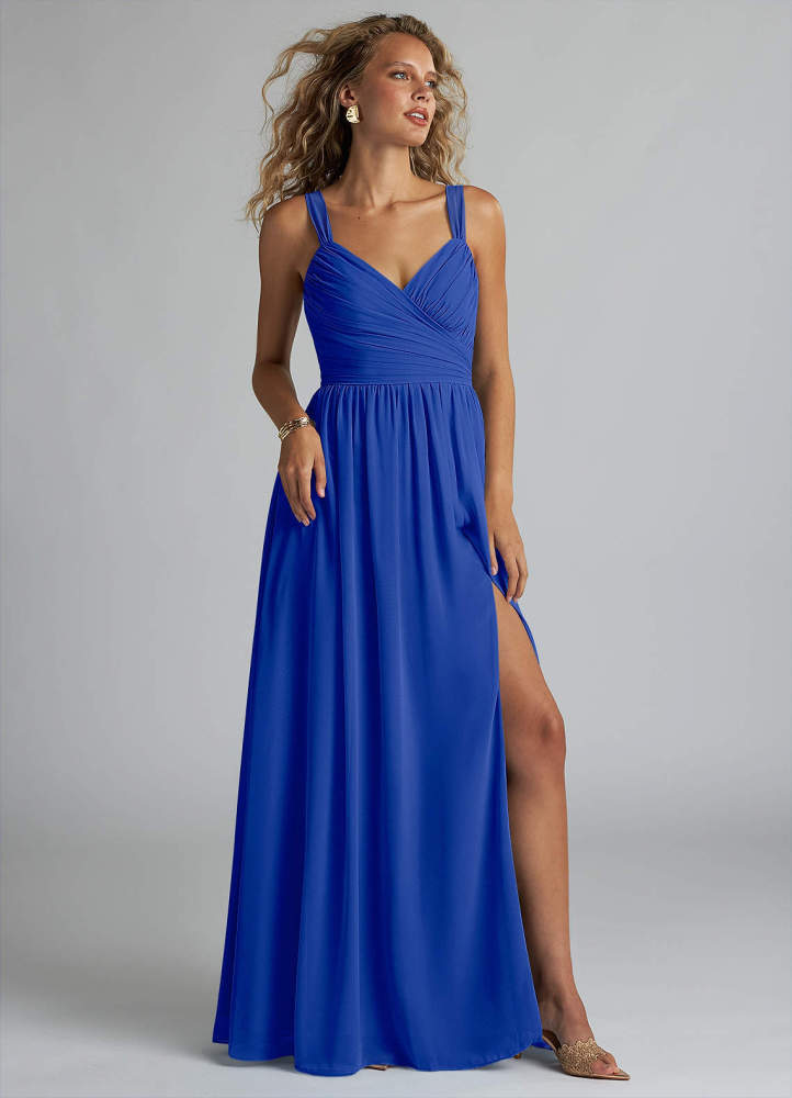 elyessen Aziza Sky Blue A-Line V-Neck Pleated Chiffon Dress 3
