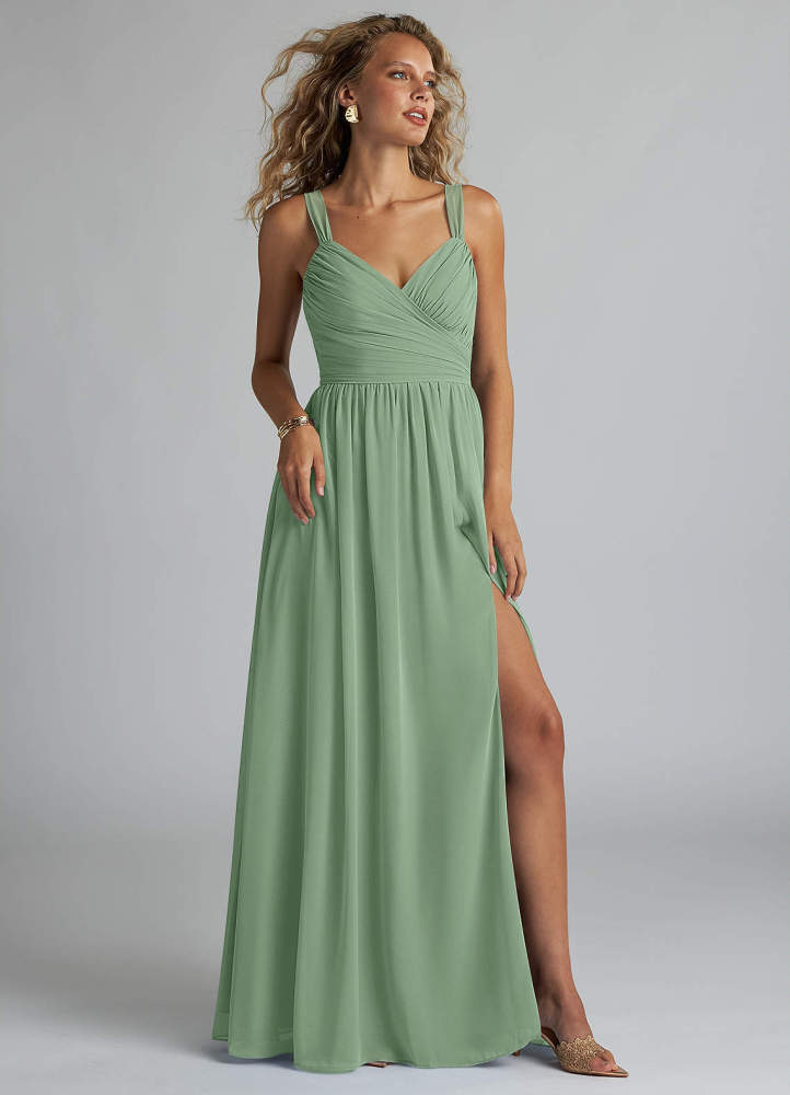 elyessen Aziza Sky Blue A-Line V-Neck Pleated Chiffon Dress 1