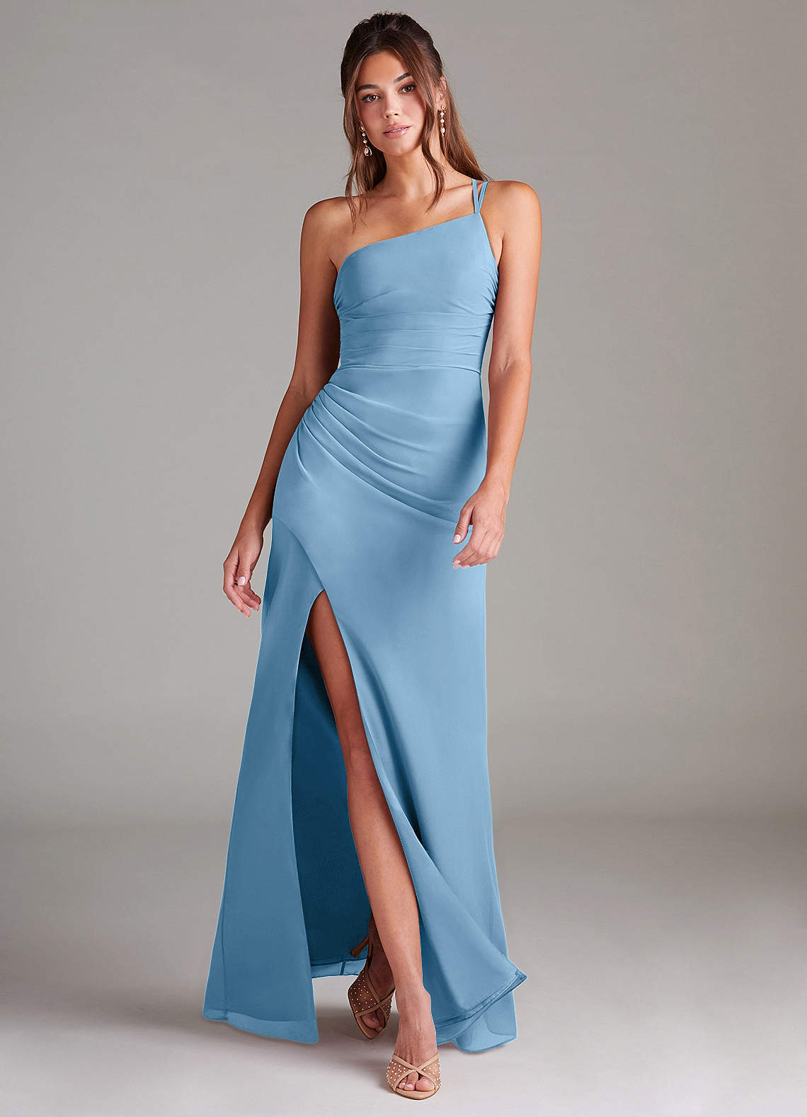 elyessen Eren Sky Blue Sheath One Shoulder Chiffon Dress 3
