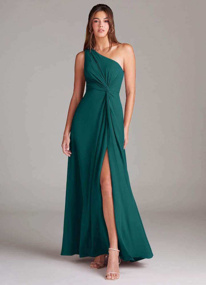 elyessen Brooke Sky Blue A-Line One Shoulder Chiffon Dress 2