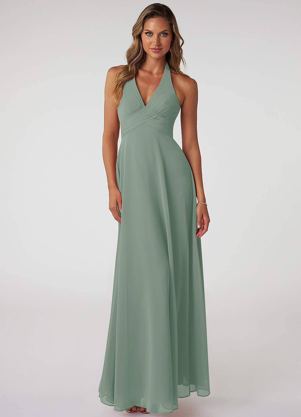 elyessen Tessie Sky Blue A-Line V-Neck Pleated Chiffon Dress 1