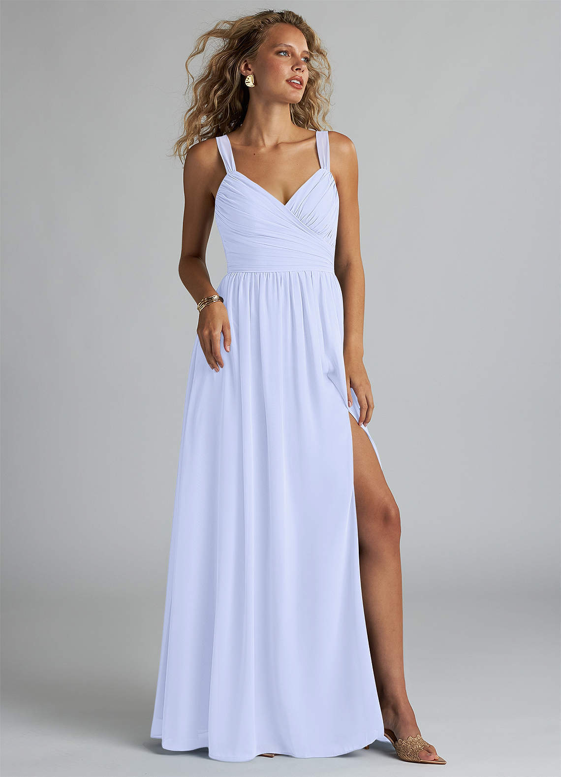 elyessen Aziza Sky Blue A-Line V-Neck Pleated Chiffon Dress 4