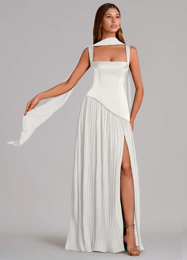 elyessen Stephanie Black A-Line Pleated Stretch Satin Dress 7