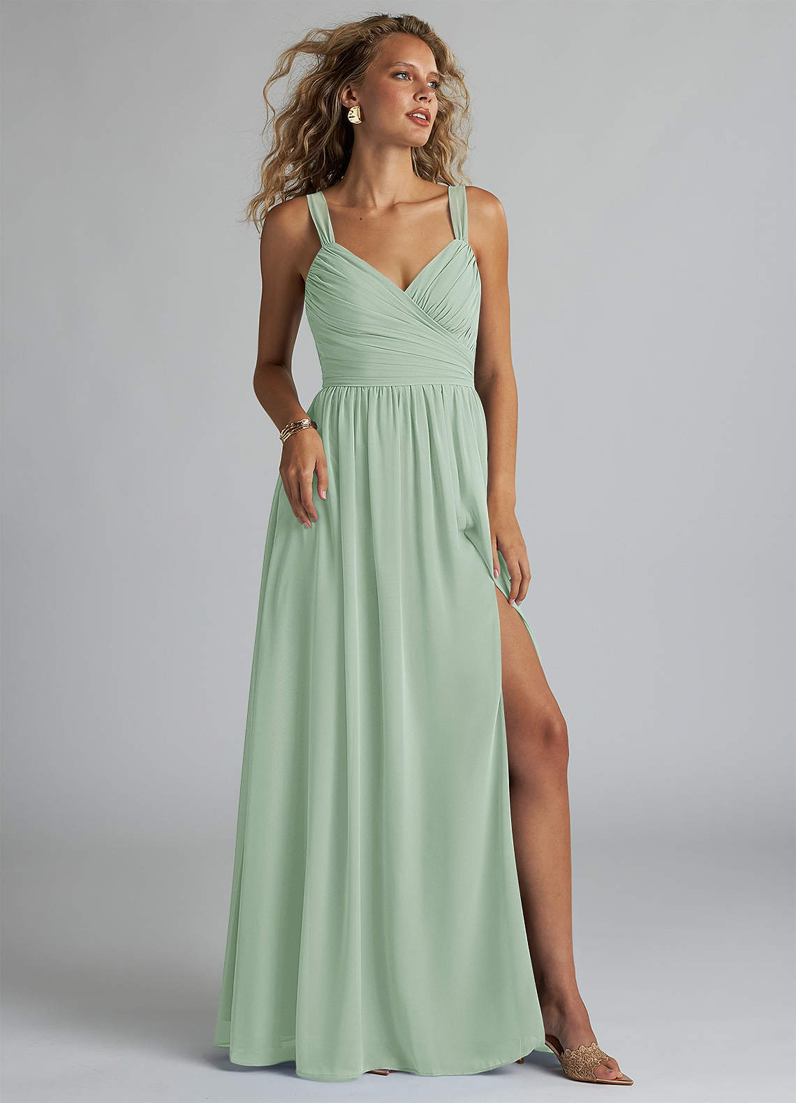 elyessen Aziza Sky Blue A-Line V-Neck Pleated Chiffon Dress 1