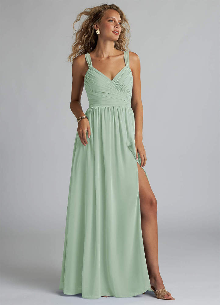 elyessen Aziza Sky Blue A-Line V-Neck Pleated Chiffon Dress 1
