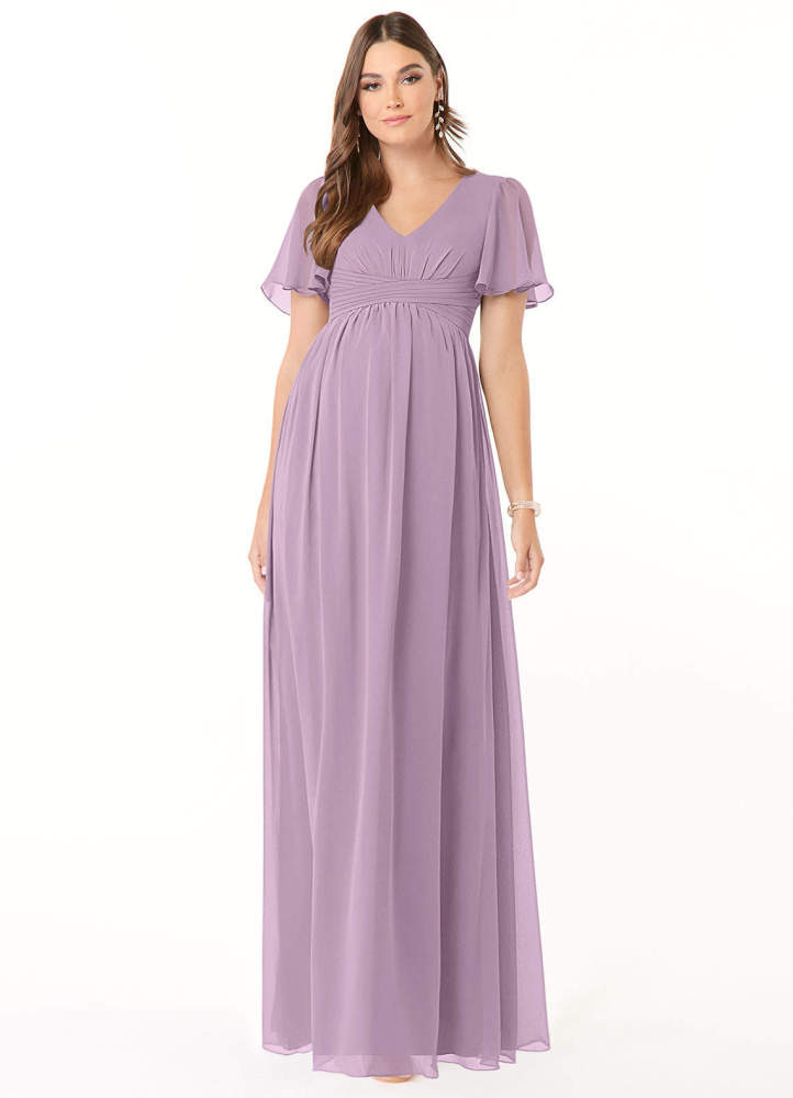 elyessen Verna A-Line V-Neck Ruched Chiffon Floor-Length Dress Cabernet 4