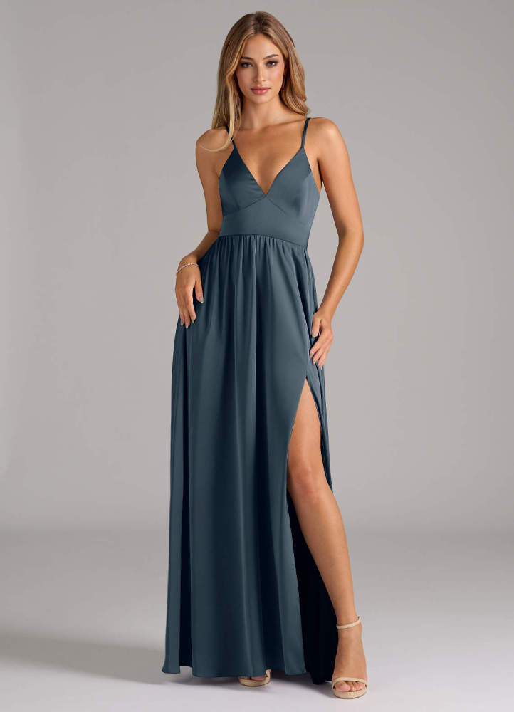 elyessen Aaida Dusty Sage A-Line Corset Stretch Satin Dress 3