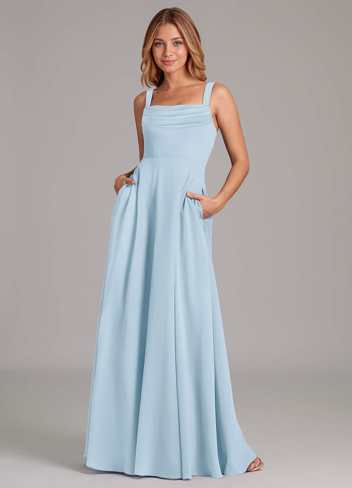 elyessen Shaude Sky Blue A-Line Pleated Chiffon Dress 2
