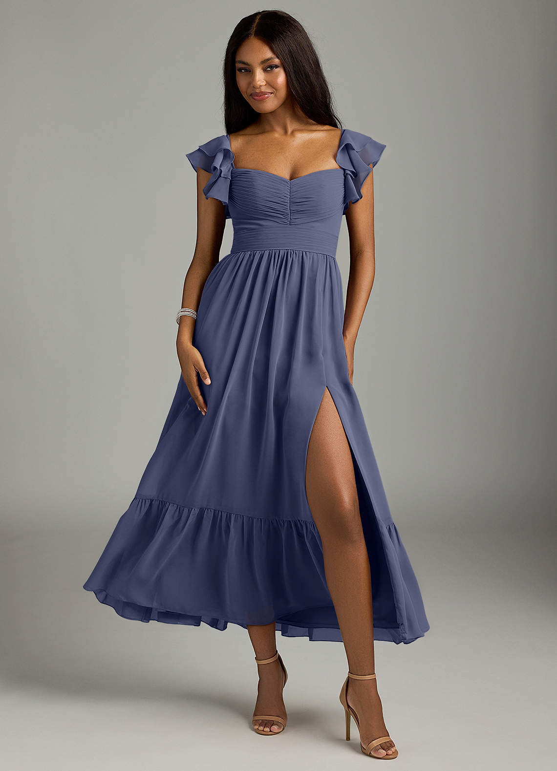 elyessen Anaya Blue Vintage Floral A-Line Sweetheart Neckline Chiffon Dress 3