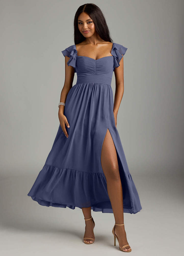 elyessen Anaya Blue Vintage Floral A-Line Sweetheart Neckline Chiffon Dress 3