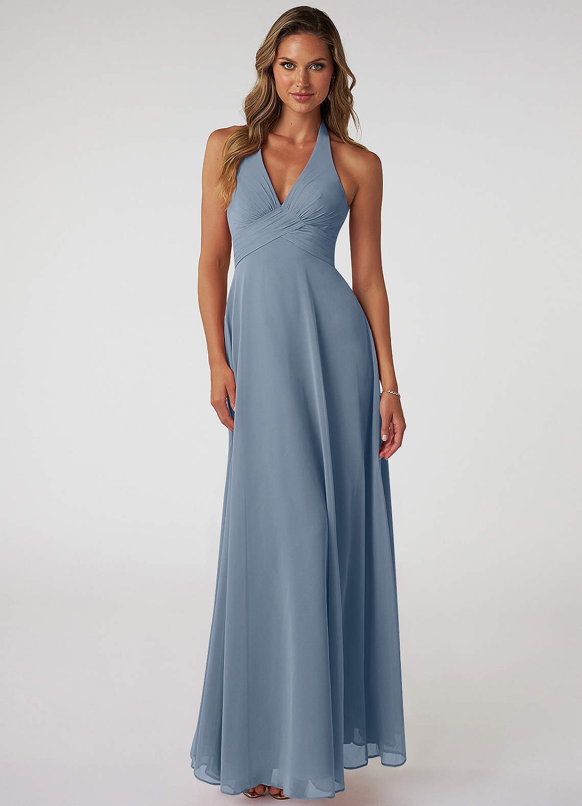elyessen Tessie Sky Blue A-Line V-Neck Pleated Chiffon Dress 3