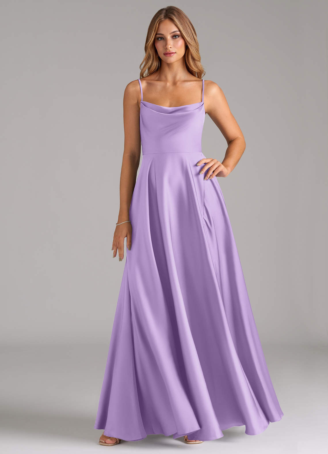 elyessen Elle Sky Blue A-Line Pleated Stretch Satin Dress 5
