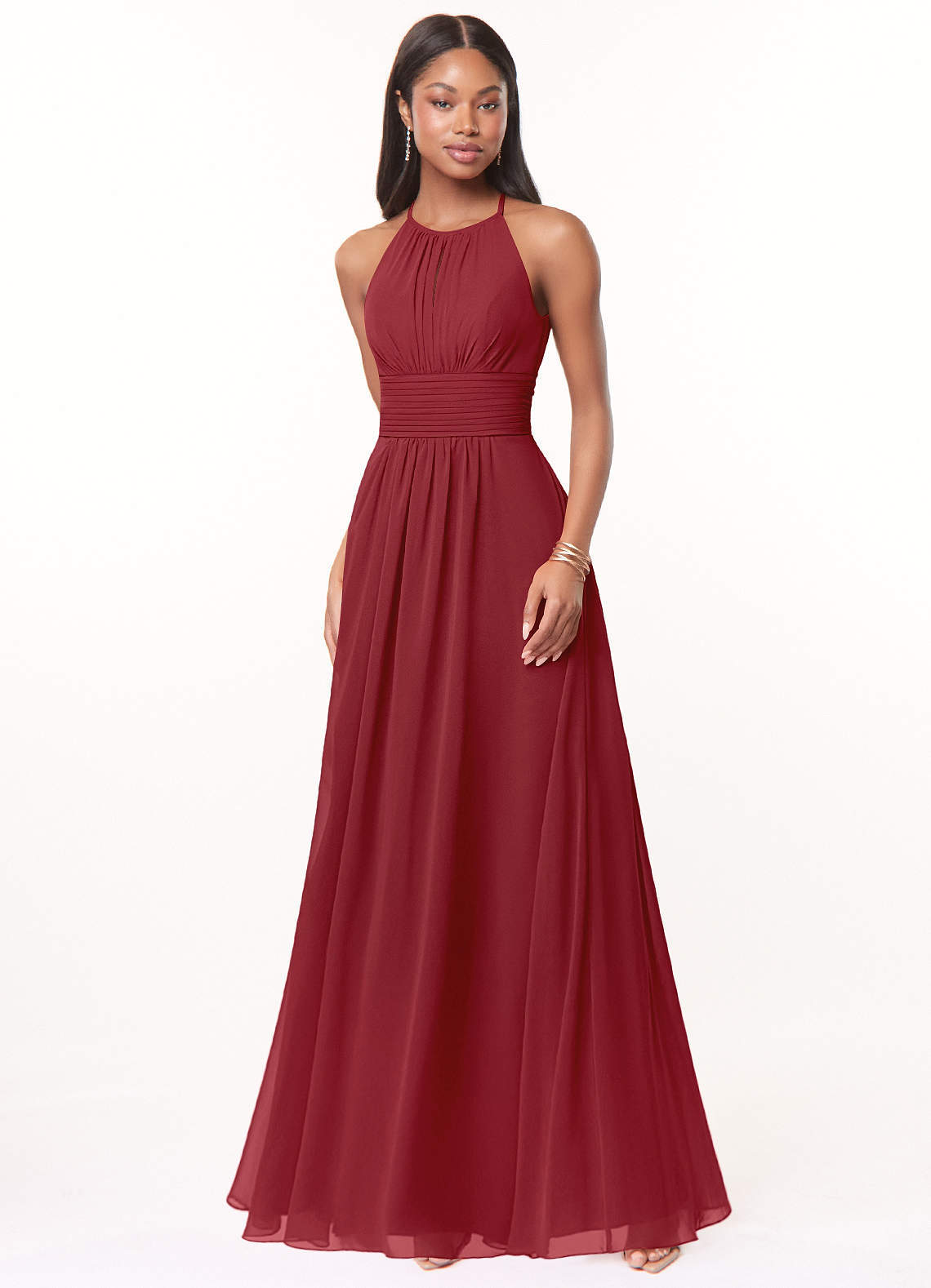 elyessen Bonnie Burgundy A-Line Keyhole Ruched Chiffon Dress 6