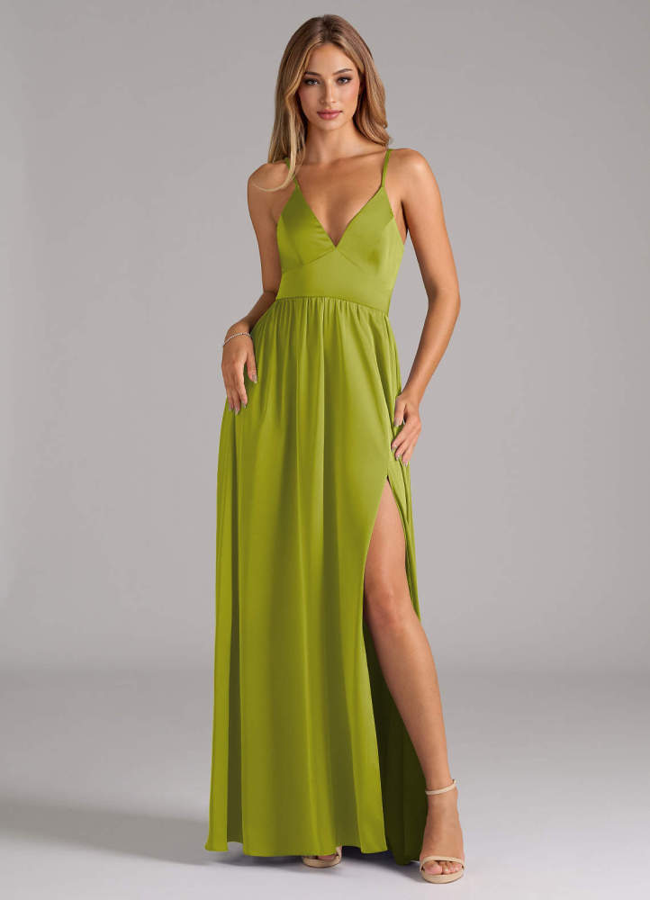 elyessen Aaida Dusty Sage A-Line Corset Stretch Satin Dress 2
