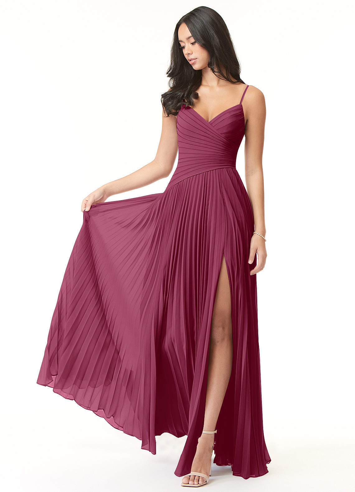 elyessen Vini Sky Blue A-Line V-Neck Pleated Chiffon Dress 5