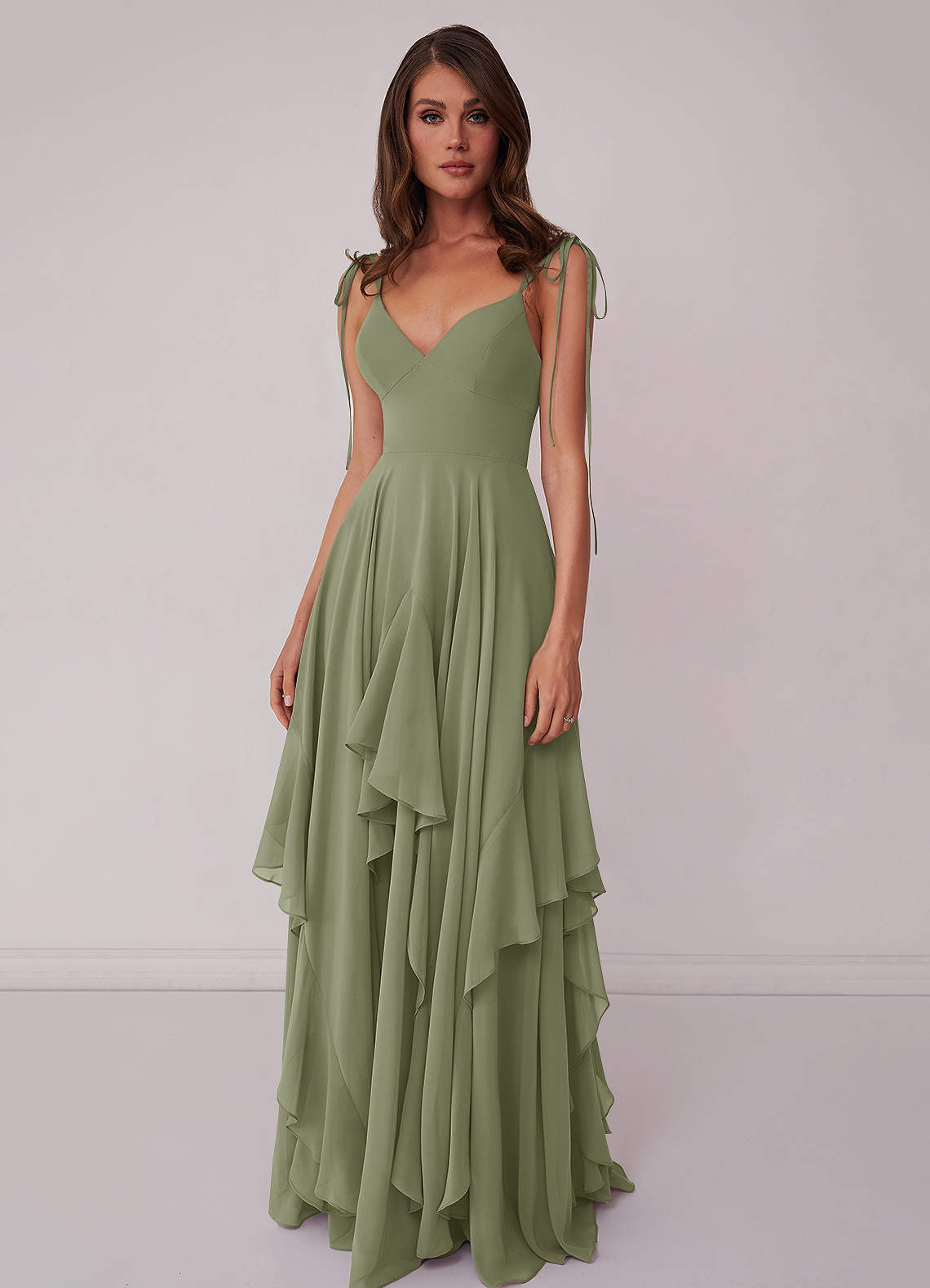Agave A-Line Bow Chiffon Dress Moss Green 1