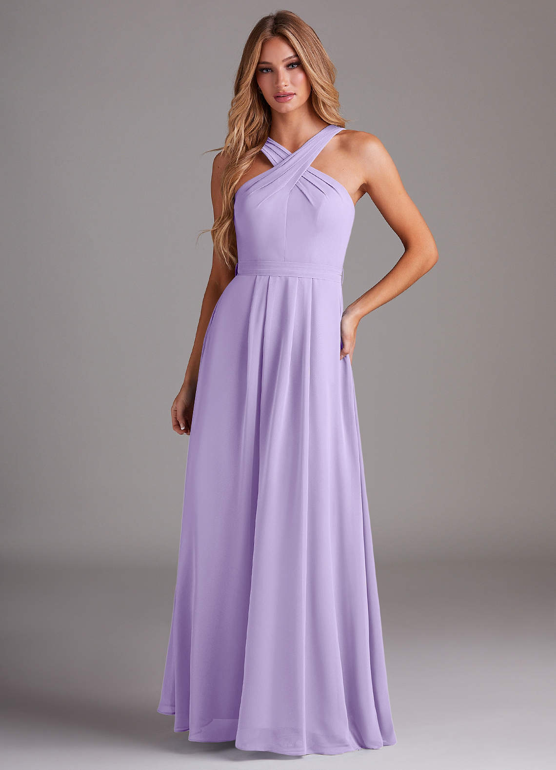 elyessen Dixie Sky Blue A-Line Halter Pleated Chiffon Dress 4