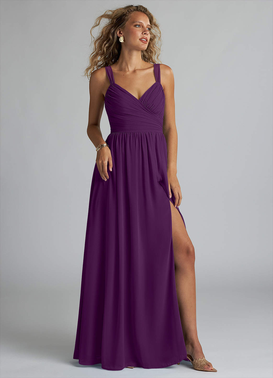 elyessen Aziza Sky Blue A-Line V-Neck Pleated Chiffon Dress 5