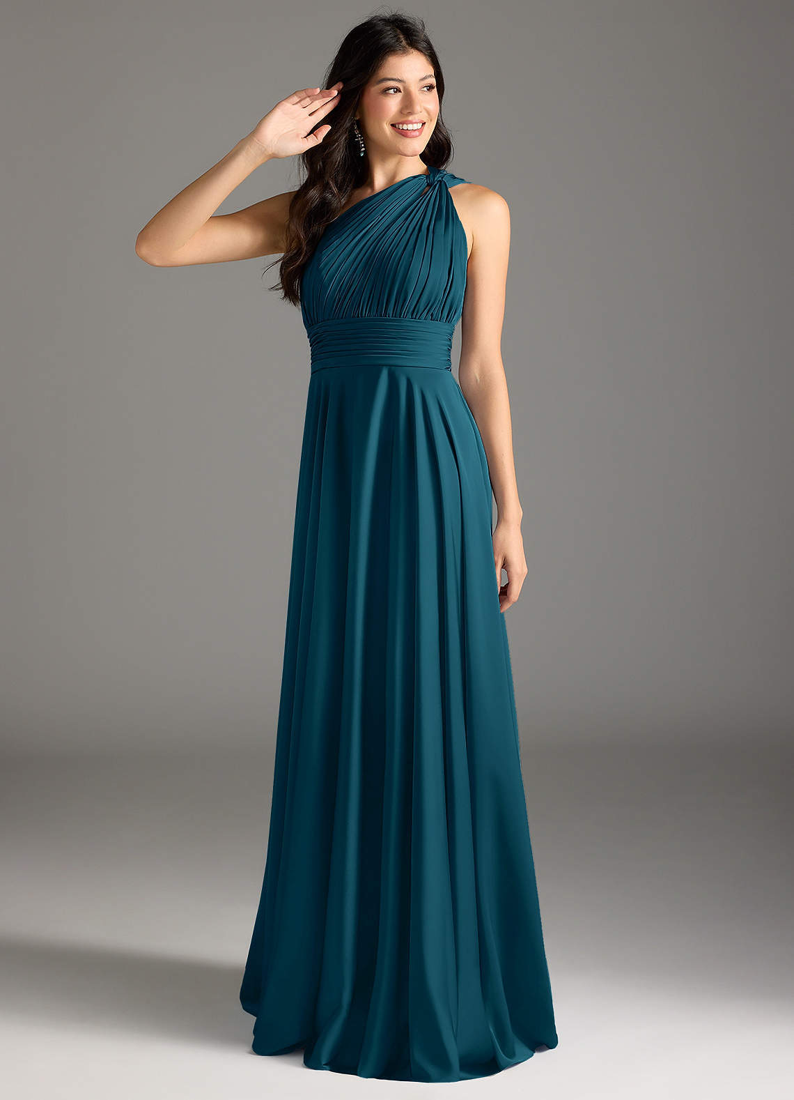 elyessen Charlize Dusty Sage A-Line One Shoulder Stretch Satin Dress 3