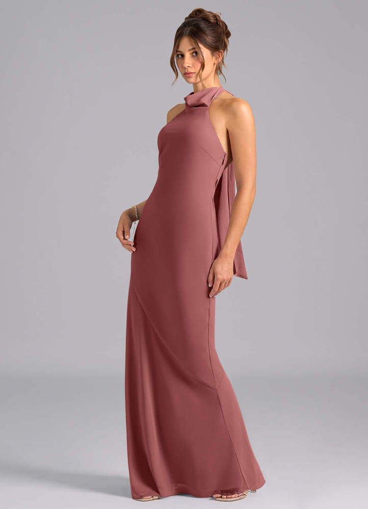 elyessen Velli Dusty Blue Mermaid High Neck Chiffon Dress 5