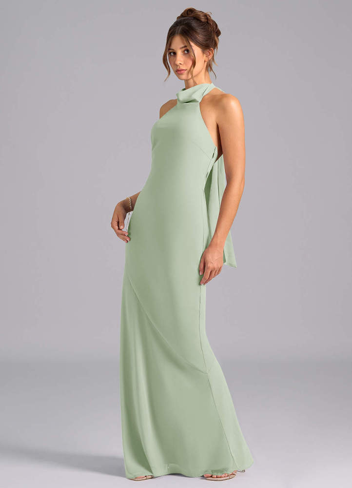 elyessen Velli Dusty Blue Mermaid High Neck Chiffon Dress 4